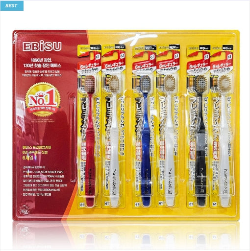 에비스 일본 칫솔 61 에비수 부드러운 미세모 프리미엄 광폭헤드 6개입