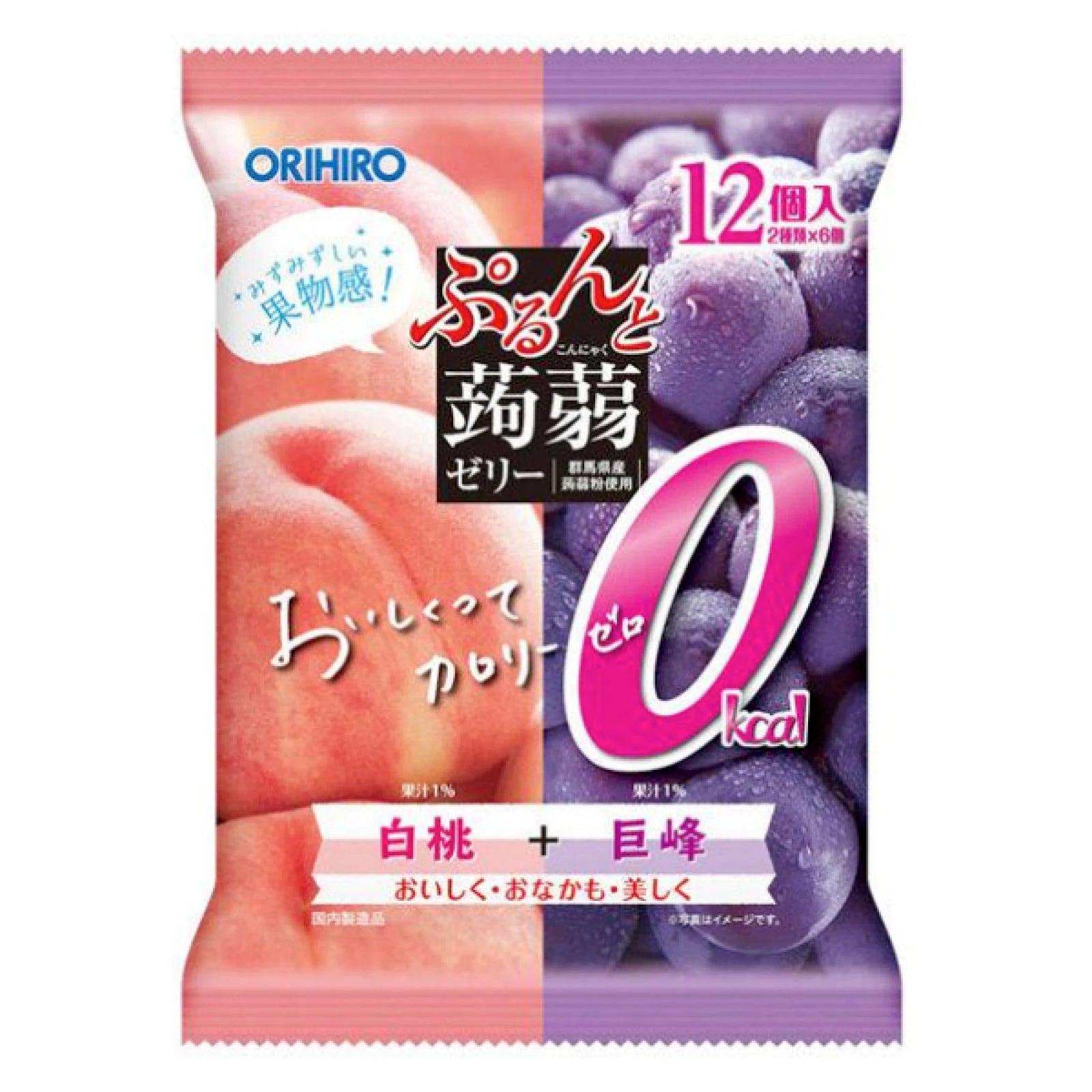 오리히로 곤약젤리 파우치 0칼로리 백도맛 & 포도맛 12개입