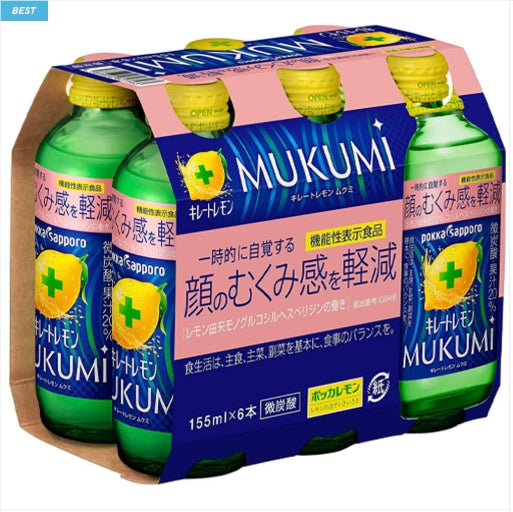 일본 포카삿포로 키레토 레몬 MUKUMI 무쿠미 드링크 155ml 6개 세트 [원산지:일본]